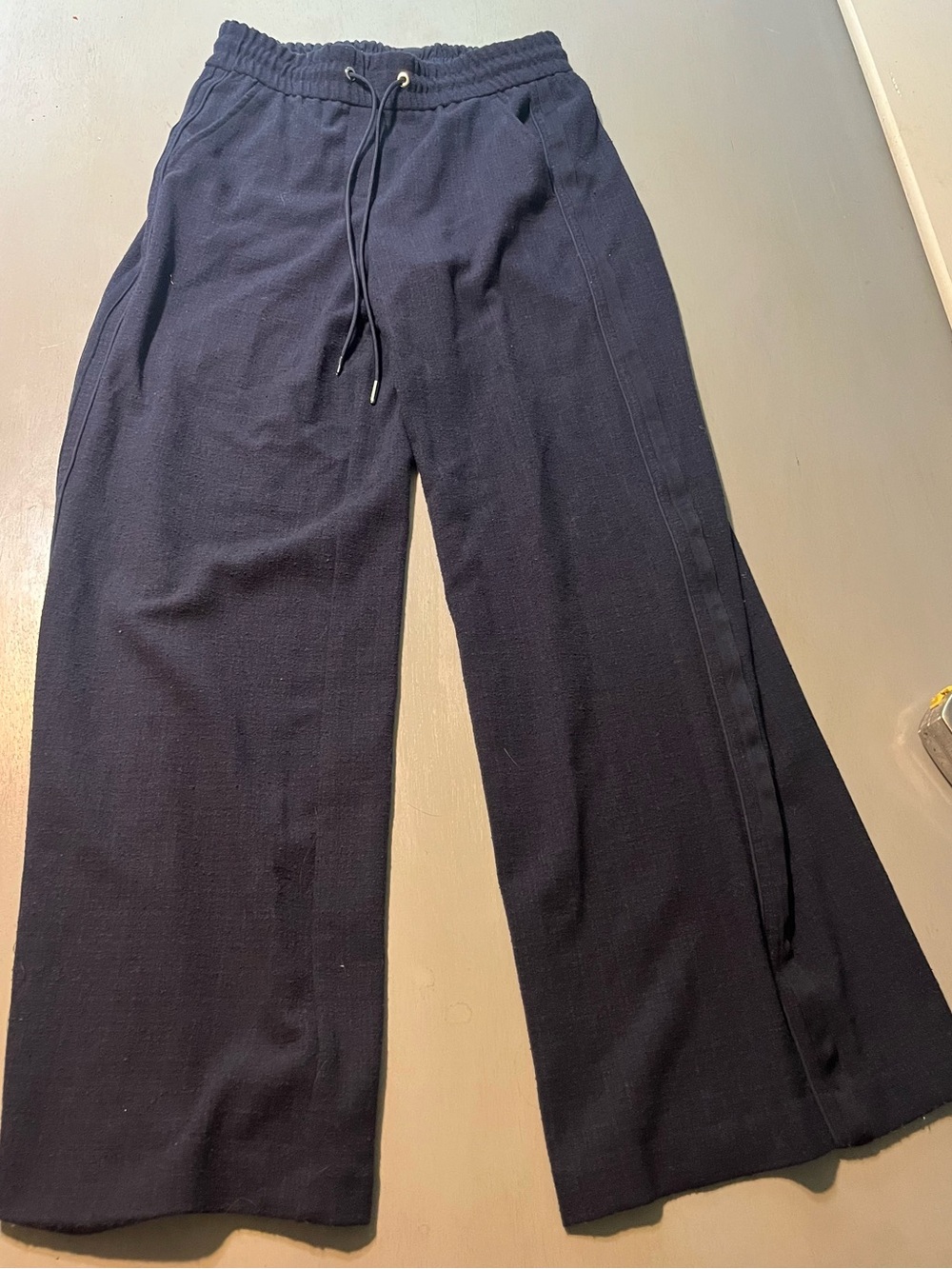 ELLE VERE Navy Blue Knit Drawstring Wide Leg Pants Sz S Lounge Trousers